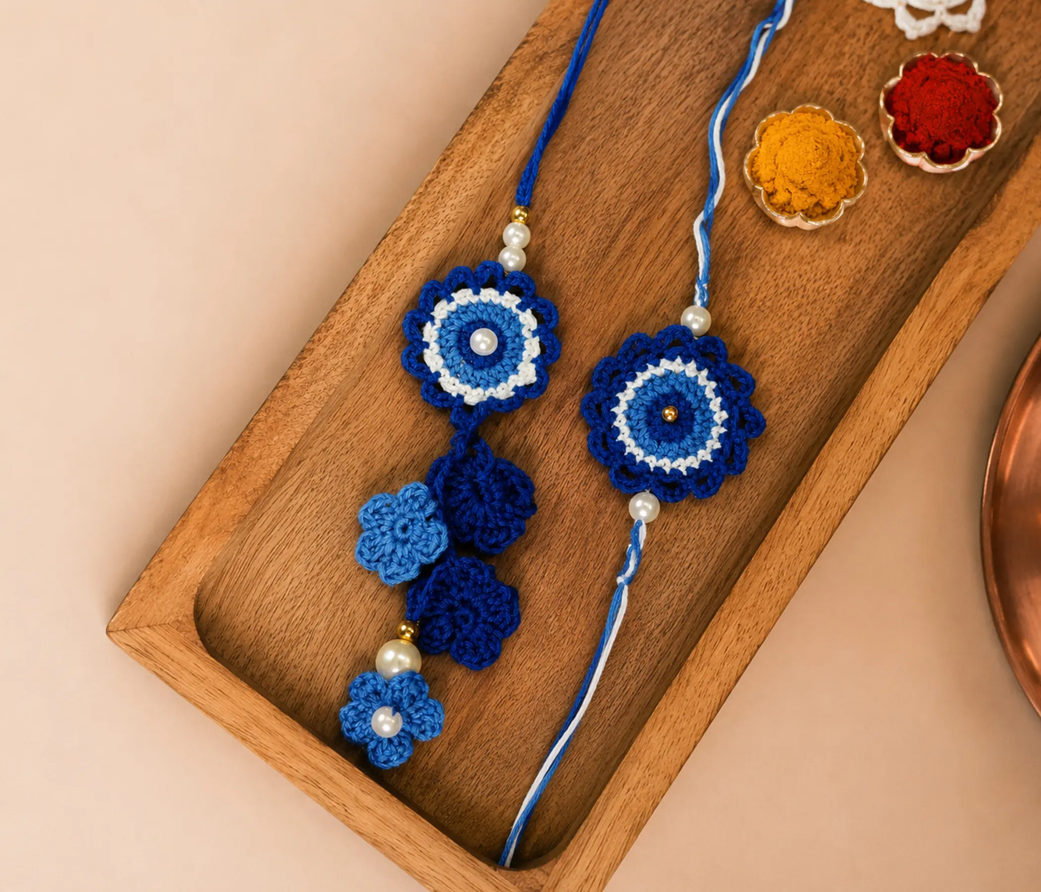Guardian Evil Eye Artisan Crochet Bhai Bhabhi Rakhi Set for Raksha Bandhan